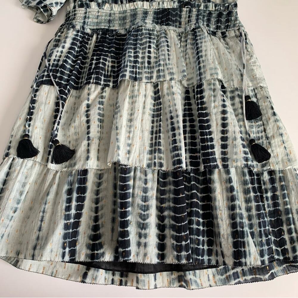 Saylor Syden Navy Tie Dye Gold Metallic V-neck Tiered Boho Mini Dress Large - Picture 6 of 12